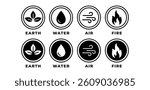 Four Nature Elements Icons Earth, Water, Air, Fire Symbols Vector Design