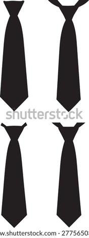 Four necktie silhouettes, different styles. Isolated on white. Formal wear icons.