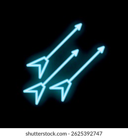 Four neon blue arrows are pointing up and to the right on a black background