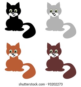 four nice cats on white background