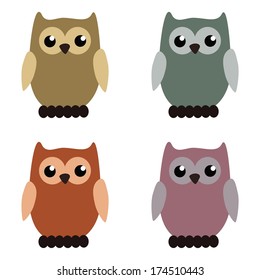 four nice owls on white