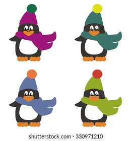four nice penguins on white background 