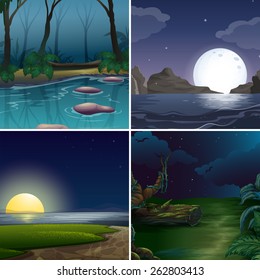 Cuatro escenas nocturnas del bosque y el lago