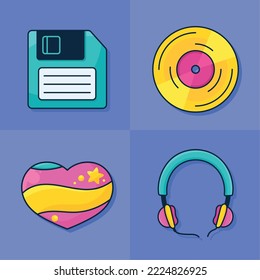 four nineties modern set icons