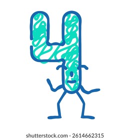 four number character doodle icon sketch vector. four number character sign. isolated symbol illustration