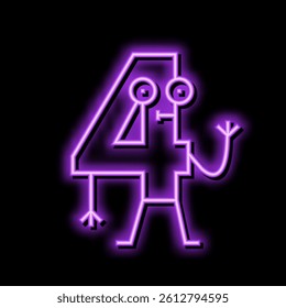 four number character neon light sign vector. four number character sign. isolated symbol illustration