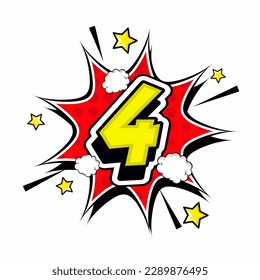 four number comic bubble pop art vector