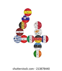 four number design created with euro coin with flags 