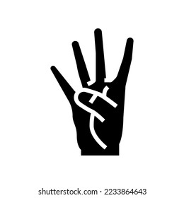 four number hand gesture glyph icon vector. four number hand gesture sign. isolated symbol illustration