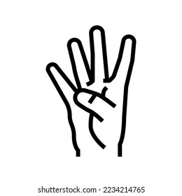 vector de icono de línea de gestos de cuatro números. signo de gesto de cuatro manos. símbolo de contorno aislado ilustración negra