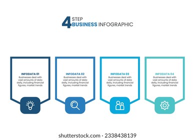 Four number rectangular frames placed in horizontal row Concept of 4 stages of marketing strategy