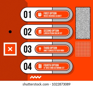 Four numbered banners/options in fancy geometric style on bright orange background