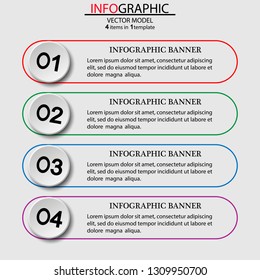 Cuatro elementos de infografía modernos numerados.Elementos de infografía para negocios, publicidad, presentación, diagrama de procesos, diseño de flujo de trabajo, banner, diagrama de flujo, info graph.Info fondo.