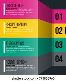 Four numbered options in glossy origami style on dark background