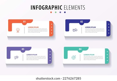 Four numbered rectangular frames . Concept of 4 stages of marketing strategy. Modern flat infographic design template. Simple vector illustration for business presentation