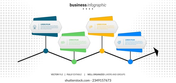 Four numbered rectangular frames placed in horizontal row. Concept of 4 stages of marketing strategy. Modern flat infographic design template. Simple vector illustration for business presentation
