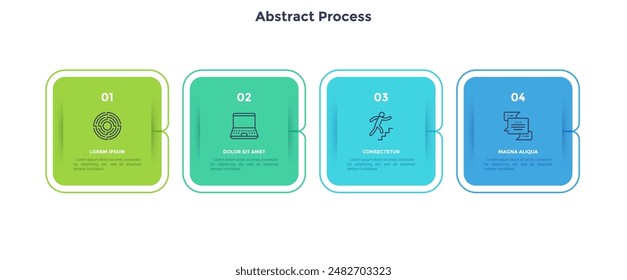 Four numbered square frames placed in horizontal row. Concept of 4 stages of marketing strategy. Modern flat infographic design template. Simple vector illustration for business presentation.