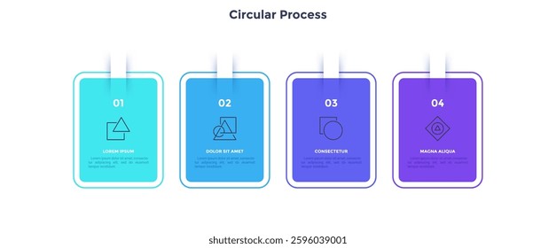 Four numbered square frames placed in horizontal row. Concept of 4 stages of marketing strategy. Modern flat infographic design template. Simple vector illustration for business presentation.