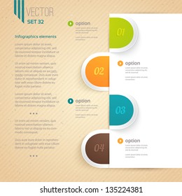 Four numbered tab with descriptions. Can be used for presentations, web design, infographics, number options.