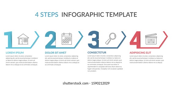 Vier Zahlen mit Pfeilen und Platz für Ihren Text, vier Schritte - Infografik-Vorlage, Vektorgrafik eps10