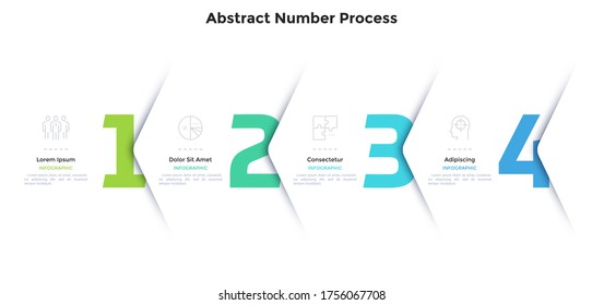 Four numbers or figures overlaid by paper white corners or arrows. Concept of 4 successive steps of business process. Minimal infographic design template. Modern vector illustration for progress bar.