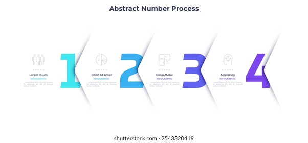 Four numbers or figures overlaid by paper white corners or arrows. Concept of 4 successive steps of business process. Minimal infographic design template. Modern vector illustration for progress bar.