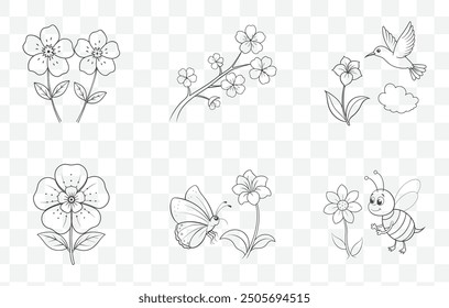 Four OClock Flower Line Art Vector Set for Graphic Design and Illustration, Beautiful and Elegant Floral Artwork