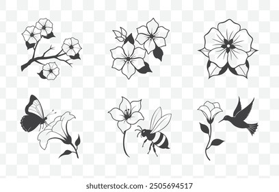 Four OClock Flower Line Art Vector Set for Graphic Design and Illustration, Beautiful and Elegant Floral Artwork