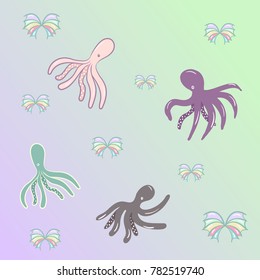 four octopus on gradient background