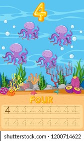 Four octopus underwater worksheet illustration