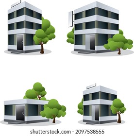 Four office buildings with trees
