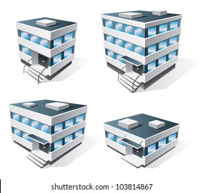 Four office buildings vector icons in cartoon style