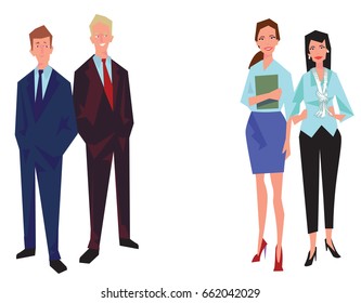 Four office employees or managers. Two men and two women. Business people in casual clothes. Isolated on white. Business Icons. Business design. Vector