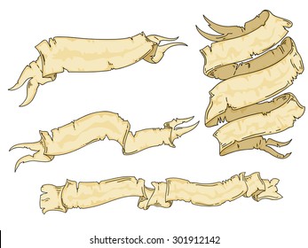 four old style tattoo colored vector text ribbons