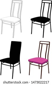 Four old-fashioned chairs. Silhouette and linear graphics. Vector illustration. Isolated on a white background