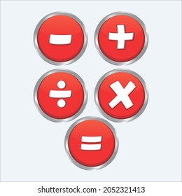Four Operations and Equal Red Buttons Vector