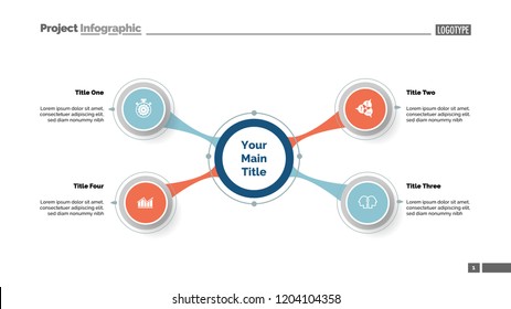 Four option diagram slide template. Business data. Project, mindmap, design. Creative concept for infographic, presentation, report. Can be used for topics like planning, workflow, education