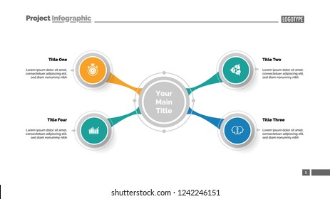 Four option diagram slide template. Business data. Project, mindmap, design. Creative concept for infographic, presentation, report. Can be used for topics like planning, workflow, education