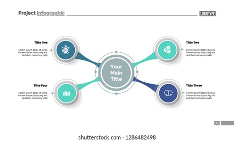 Four option diagram slide template. Business data. Project, mindmap, design. Creative concept for infographic, presentation, report. Can be used for topics like planning, workflow, education
