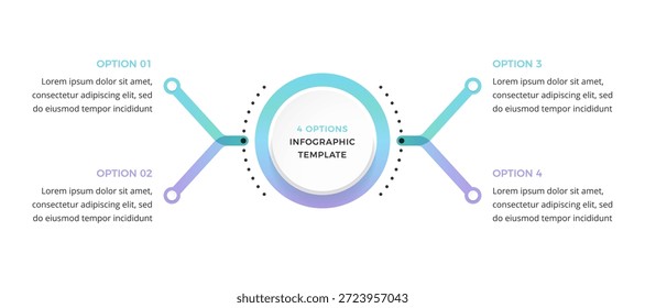 Diseño infográfico de cuatro opciones con una circular central, diseñada para presentar opciones o un proceso estructurado