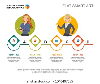 Four option process chart. Step diagram, horizontal line, slide template. Creative concept for infographics, project, report. Can be used for topics like business, human resource, workflow