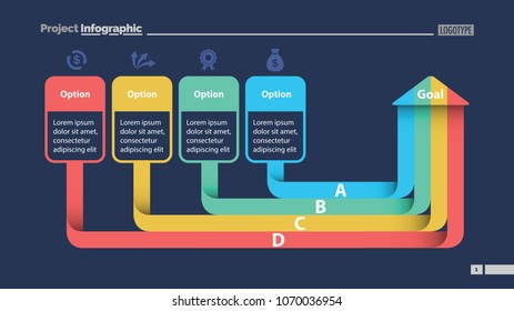 Four options diagram slide template. Business data. Creative concept for infographics, presentation, project, report. Can be used for topics like management, planning, startup. 