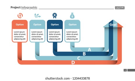 Four options diagram slide template. Business data. Creative concept for infographics, presentation, project, report. Can be used for topics like management, planning, startup. 