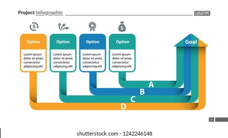 Four options diagram slide template. Business data. Creative concept for infographics, presentation, project, report. Can be used for topics like management, planning, startup. 