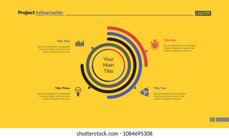 Four options doughnut chart slide template. Business data. Arc, diagram, design. Creative concept for infographic, presentation. Can be used for topics like management, statistics, research.
