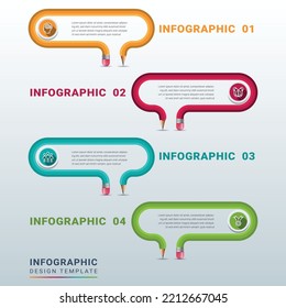 Four options infographics template vector with curved pencil
