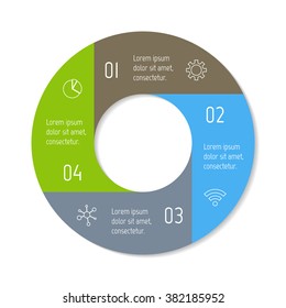 Four options isolated infographic banner. Circular workflow layout. Number banner template for diagram, presentation or chart. Round progress steps for tutorial. Business concept sequence banner.