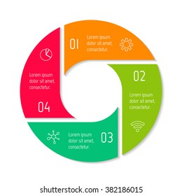 Four options isolated infographic banner. Circular workflow layout. Number banner template for diagram, presentation or chart. Round progress steps for tutorial. Business concept sequence banner.