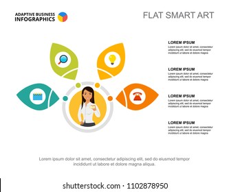 Four options list process chart template for presentation. Business data. Diagram, graphic. Plan, workflow, insurance, finance or marketing creative concept for infographic, project layout.