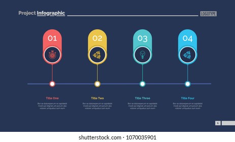 Four options on timeline slide template. Business data. Graph, diagram. Creative concept for infographic, templates, presentation, report. Can be used for topics like management, teamwork, marketing
